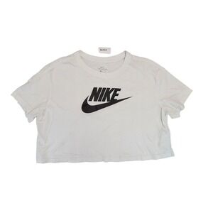 Nike White Cropped T Shirt Graphic Logo Tee Women's Size L‎